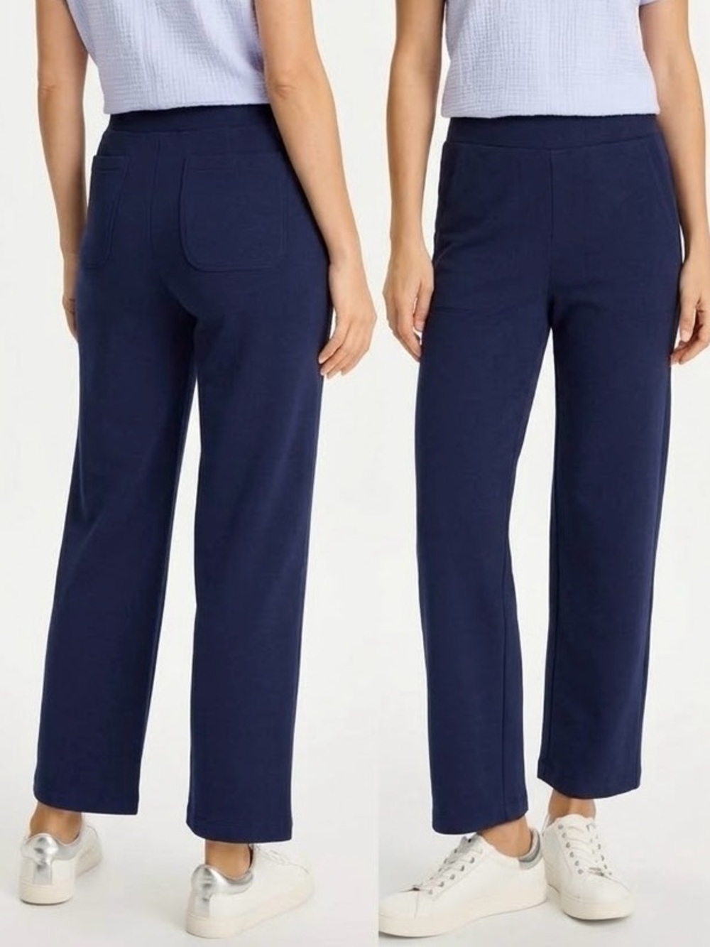 CHICO’S ZENERGY Knit Navy Blue Pull-On Straight-Leg Knit Ankle Pants — #159 LHP